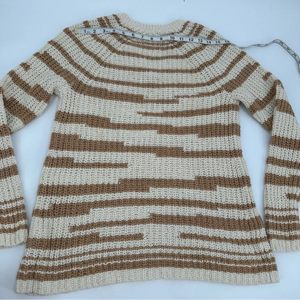 J. Jill Sweater Womens M Striped VNeck Cream Tan Pullover Long Sleeve Classic